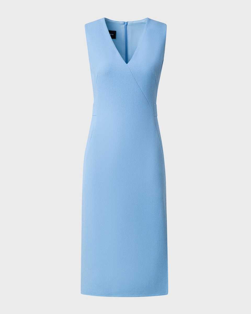 V-Neck Sleeveless Side-Slit Wool Crepe Midi Dress